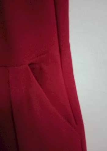 Bordo Midi V Yaka Kolsuz Elbise - Görsel 5