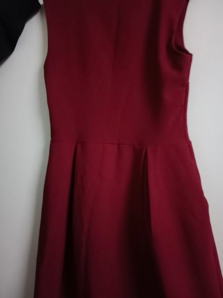 Bordo Midi V Yaka Kolsuz Elbise - Görsel 2