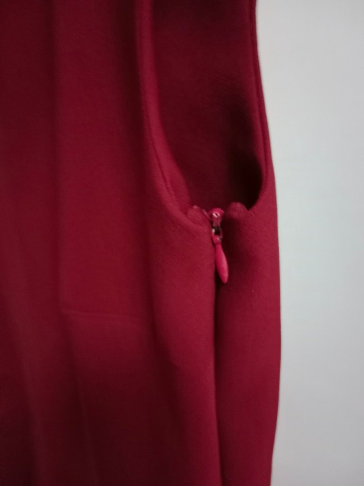 Bordo Midi V Yaka Kolsuz Elbise - Görsel 4