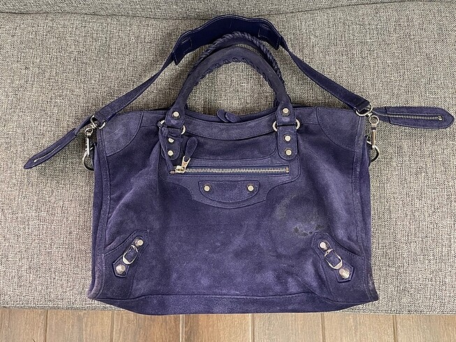 Balenciaga lacivert süet city bag