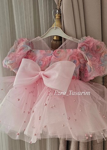 Pembe Nakışlı Kız Çocuk Bohem Elbise