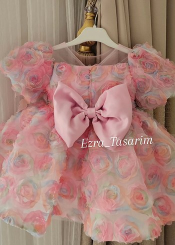 Pembe Çiçekli Fırfırlı Kız Çocuk Elbisesi