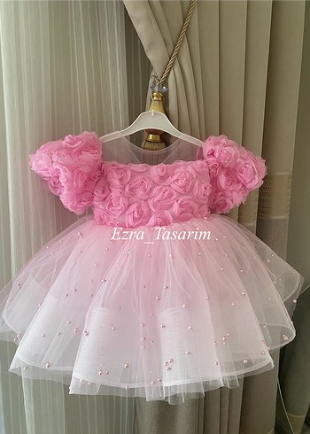 Pembe Fırfırlı Kız Çocuk Abiye Elbise
