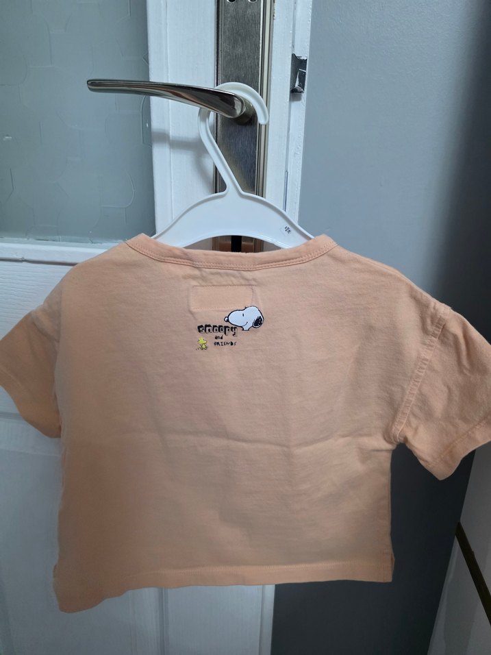 Zara marka Pembe Çiçekli Snoopy Kız bebek Tişörtü - Görsel 2