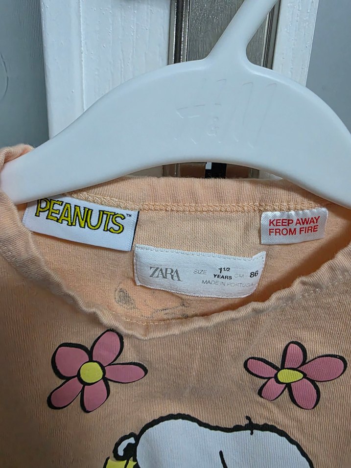 Zara marka Pembe Çiçekli Snoopy Kız bebek Tişörtü - Görsel 3