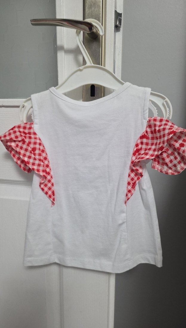 Kız Çocuk Beyaz Fırfırlı Kısa Kollu Tişört - Görsel 3