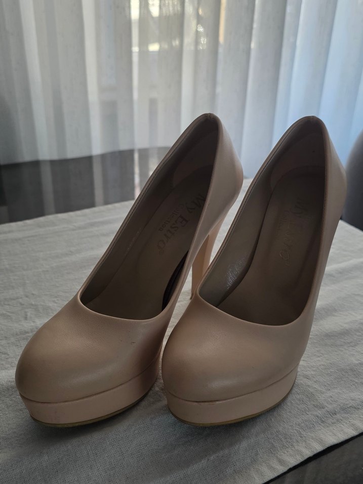 Bej Kadın Yuvarlak Burunlu İnce  Topuklu Ayakkabı - Görsel 2