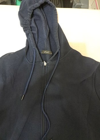 xl Beden Lacivert Kapüşonlu Fermuarlı Erkek Sweatshirt