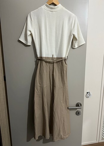 Zara Bej Kemerli midi zara Kadın Elbise
