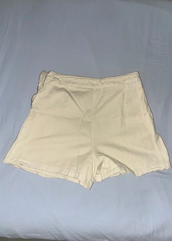 s Beden Bej Kemerli Keten Mini Şort Etek