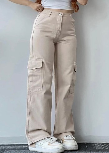 Trendyol & Milla Hera Bej Kargo Wide Leg Bej Palazzo Süper Yüksek Bel Pantolon