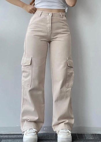 Hera Bej Kargo Wide Leg Bej Palazzo Süper Yüksek Bel Pantolon
