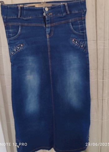 Düğmeli Mavi Denim Midi Etek