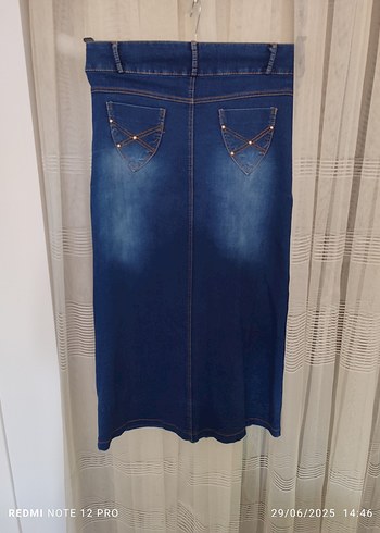 Diğer Düğmeli Mavi Denim Midi Etek