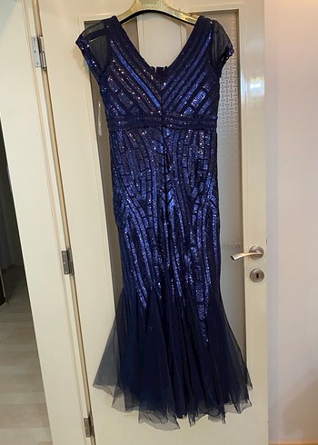 Lacivert Payetli Uzun Abiye Elbise - Görsel 5