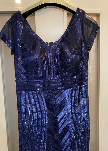 Lacivert Payetli Uzun Abiye Elbise - Görsel 3