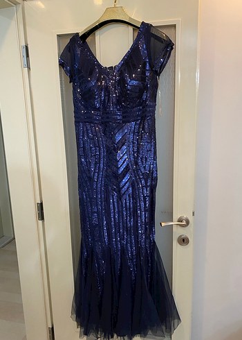 Lacivert Payetli Uzun Abiye Elbise - Görsel 2