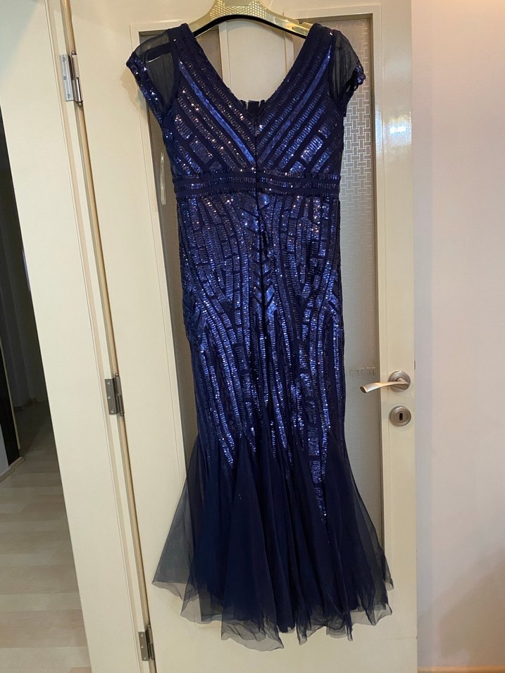 Lacivert Payetli Uzun Abiye Elbise - Görsel 5