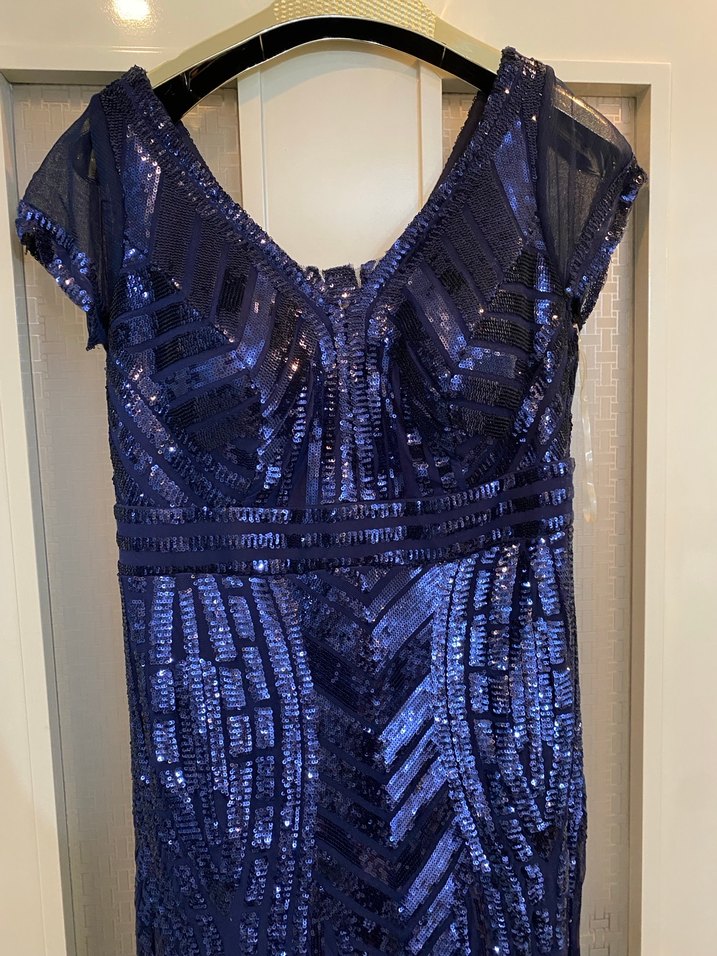 Lacivert Payetli Uzun Abiye Elbise - Görsel 3