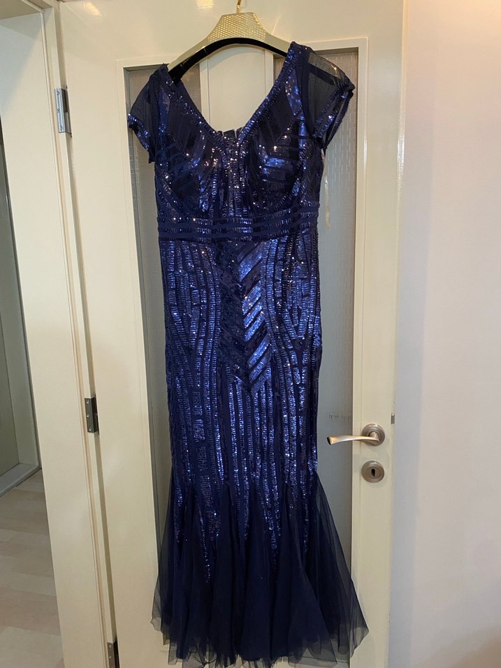 Lacivert Payetli Uzun Abiye Elbise - Görsel 2