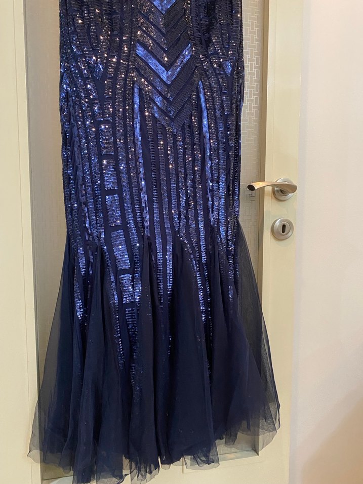 Lacivert Payetli Uzun Abiye Elbise - Görsel 4