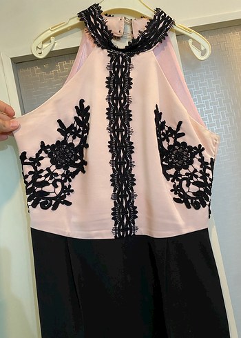 Dantel İşlemeli Pembe Siyah Uzun Tulum - Görsel 2