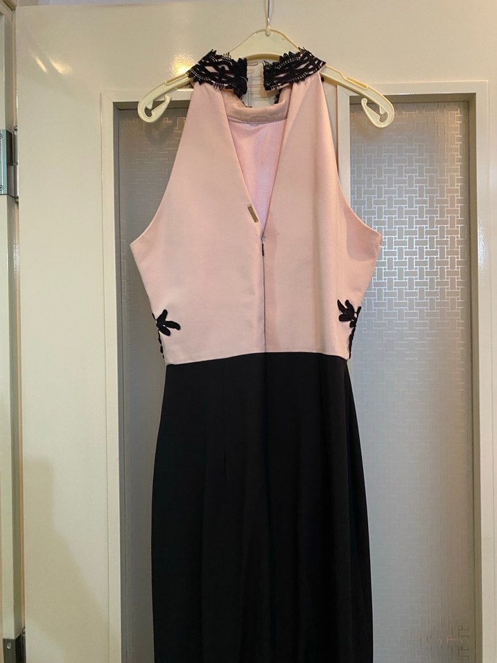 Dantel İşlemeli Pembe Siyah Uzun Tulum - Görsel 4