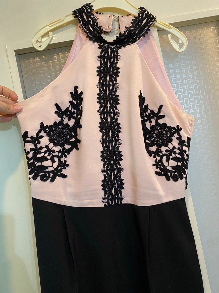 Dantel İşlemeli Pembe Siyah Uzun Tulum - Görsel 2