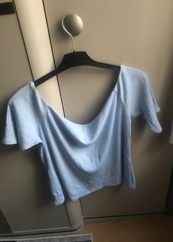 H&M Mavi Kısa Kollu Pliseli Kadın Bluz