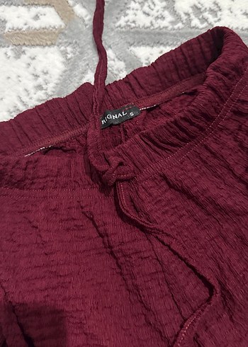 Bordo Bol Kesim Keten Kadın Pantolon - Görsel 3