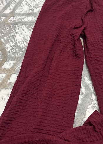 Bordo Bol Kesim Keten Kadın Pantolon - Görsel 2