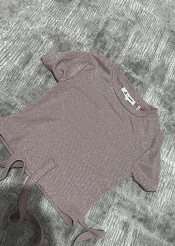 Bayan simli pembe Kollu Triko Tişört - Görsel 3