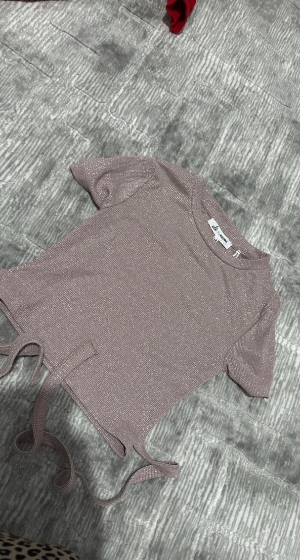 Bayan simli pembe Kollu Triko Tişört - Görsel 3