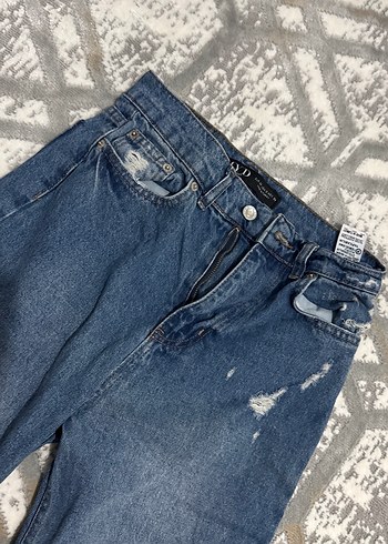 Gevşek Kesim Kadın Mavi Kot Pantolon - Görsel 3