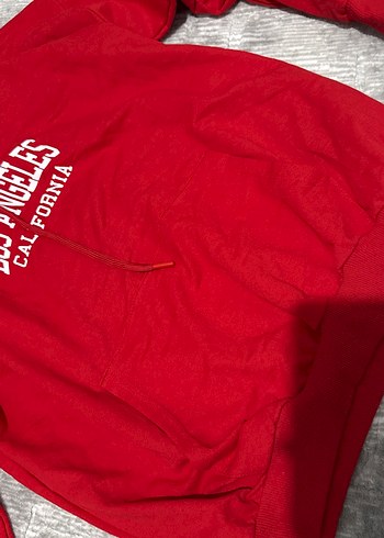 Kırmızı Kapüşonlu Kadın Sweatshirt - Görsel 4