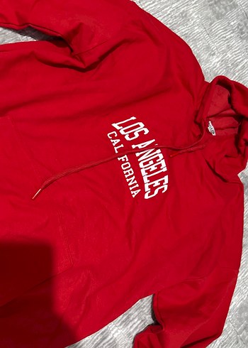 Kırmızı Kapüşonlu Kadın Sweatshirt - Görsel 3