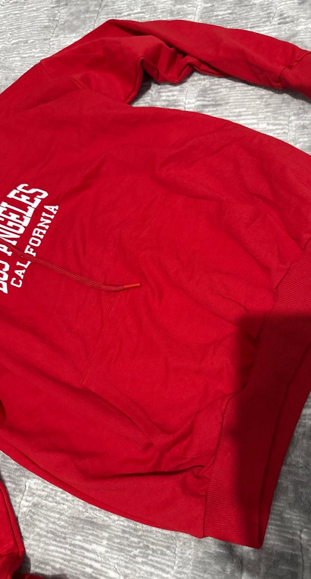 Kırmızı Kapüşonlu Kadın Sweatshirt - Görsel 4