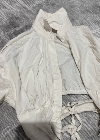 Beyaz Keten Kadın Bluz, Drapeli, Uzun Kollu - Görsel 2