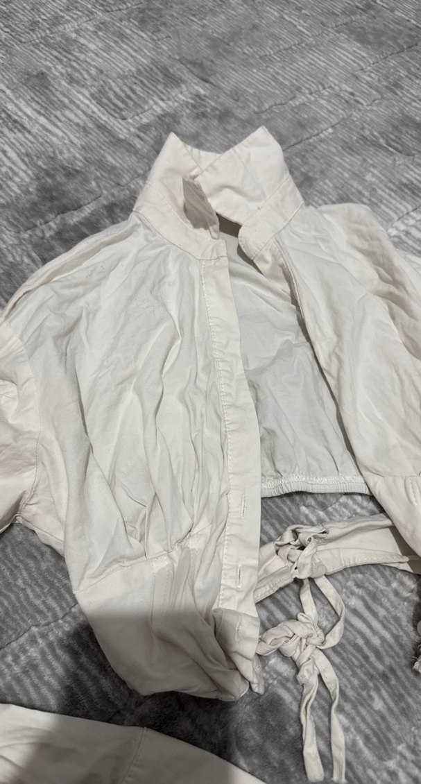 Beyaz Keten Kadın Bluz, Drapeli, Uzun Kollu - Görsel 2