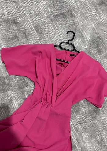 Pembe Drapeli Uzun Kadın Elbise - Görsel 3