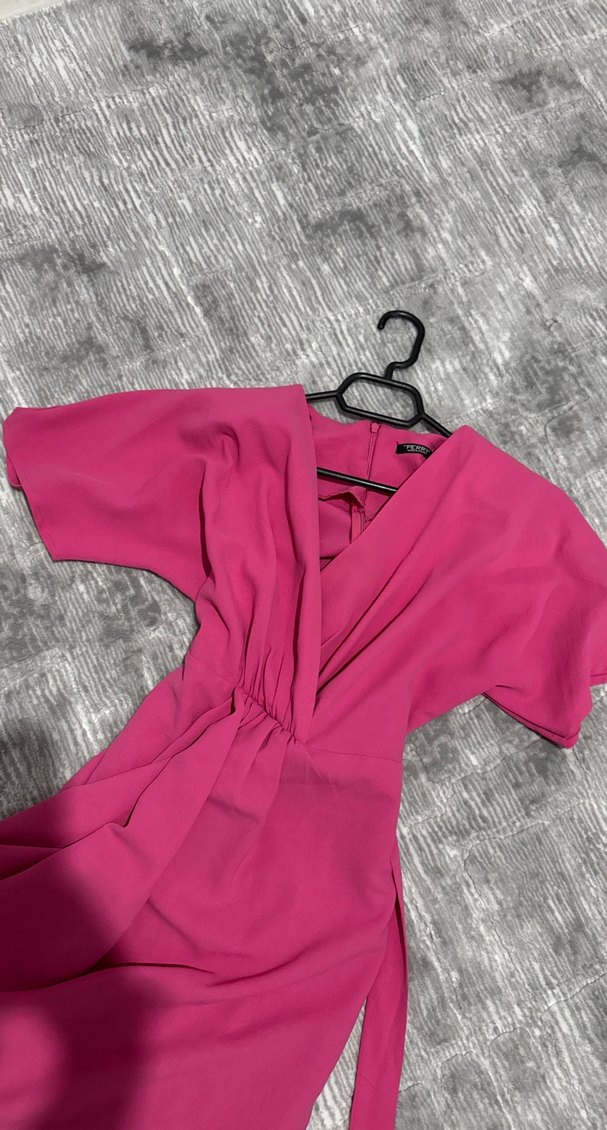 Pembe Drapeli Uzun Kadın Elbise - Görsel 3