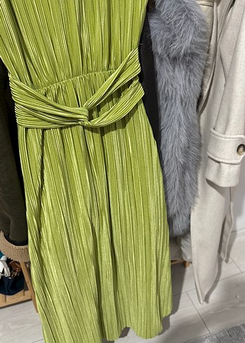 Yeşil Pilili Uzun Bohem Kadın Elbise - Görsel 2