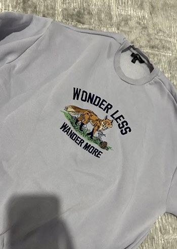 Gri Baskılı Kadın Sweatshirt - Görsel 5