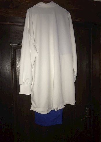 Kadın Mavi Beyaz Pamuklu Uzun Gömlek Pantolon Likralı 3 XL - Görsel 2