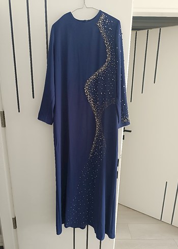 Zara Uzun Kollu Mavi İşlemeli Kadın Elbise