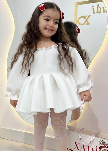 Kız Çocuk Beyaz Fiyonklu elbise - Görsel 3