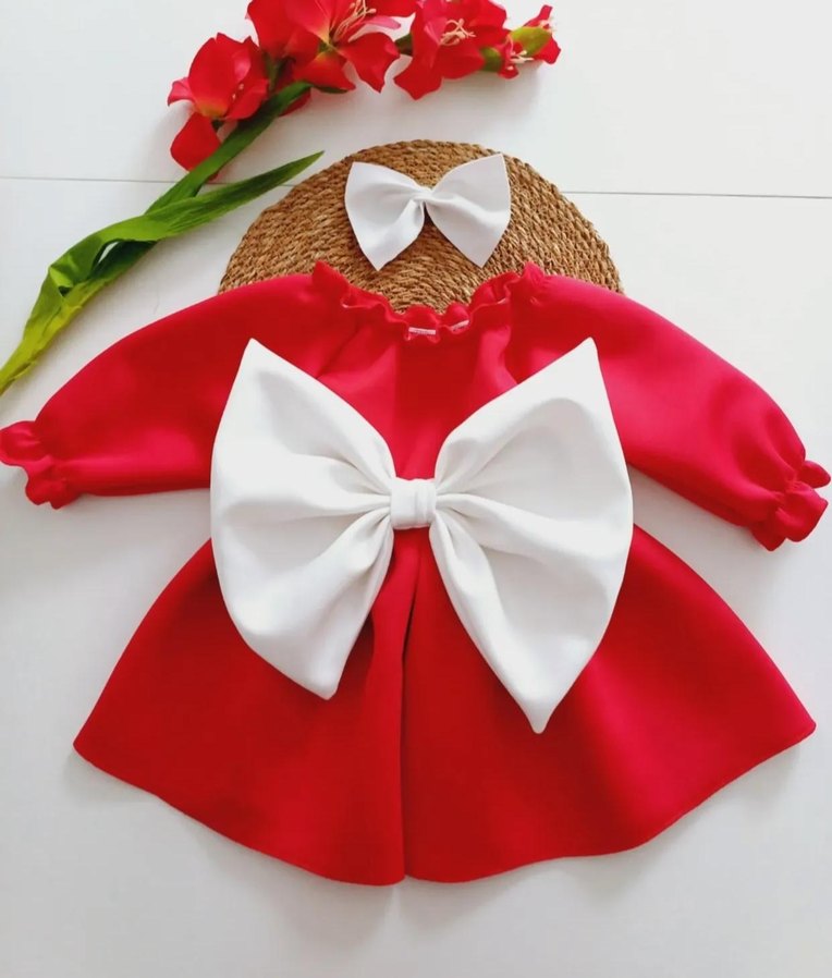 Kız Çocuk Beyaz Fiyonklu elbise - Görsel 2