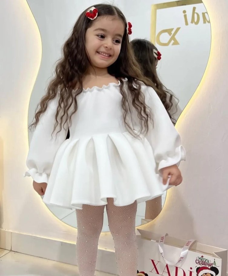 Kız Çocuk Beyaz Fiyonklu elbise - Görsel 3