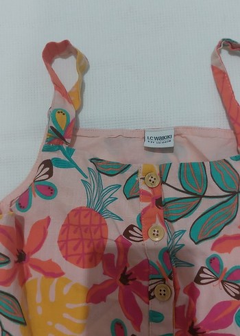 Renkli Çiçekli, Yanları pencereli Kız Çocuk Askılı Tulum - Görsel 2