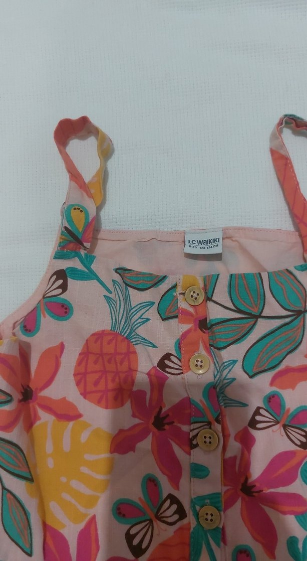 Renkli Çiçekli, Yanları pencereli Kız Çocuk Askılı Tulum - Görsel 2